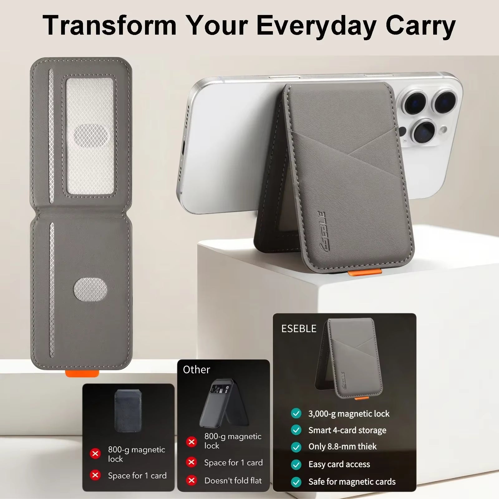 Luxury Leather Cellphone Magsafe Magnetic Card Holder for Iphone 14 13 15 16 17 Pro Max 16Plus RFID Anti-Skimming Bank ID Card