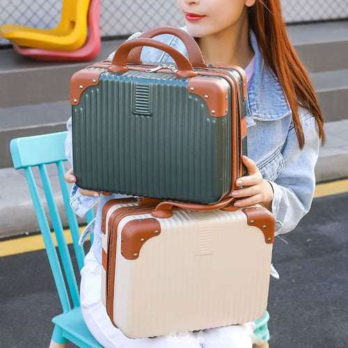 Compact 14 Inch Mini Travel Makeup Organizer - Stylish Suitcase with Password Lock for Easy Boarding