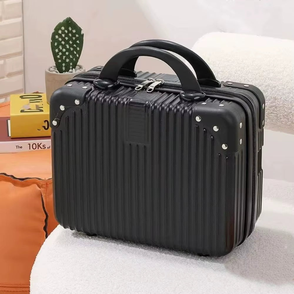 Compact 14 Inch Mini Travel Makeup Organizer - Stylish Suitcase with Password Lock for Easy Boarding