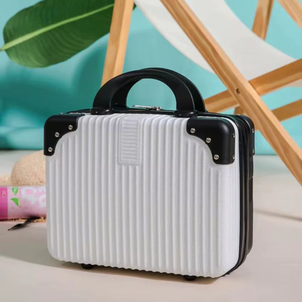 Compact 14 Inch Mini Travel Makeup Organizer - Stylish Suitcase with Password Lock for Easy Boarding