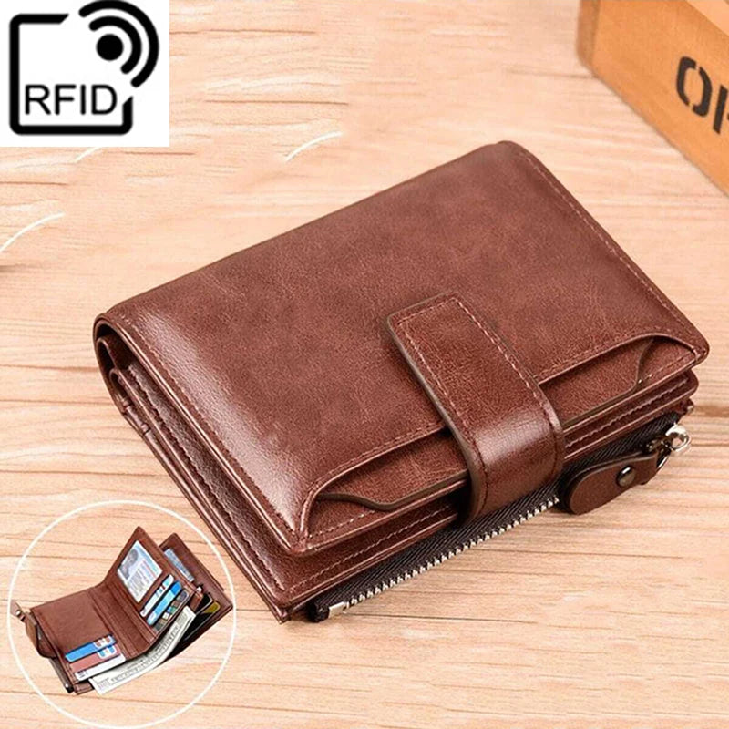 Modern Men’s RFID Zipper Wallet – Slim Coin Purse, Card Holder & Cash Wallet