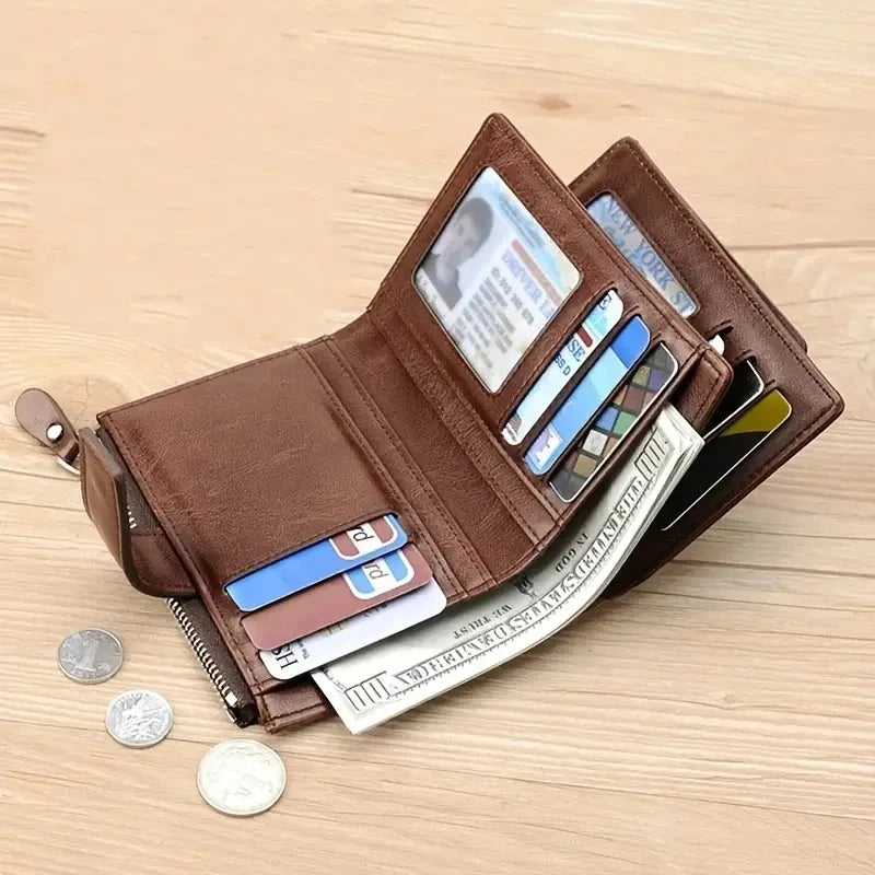 Modern Men’s RFID Zipper Wallet – Slim Coin Purse, Card Holder & Cash Wallet