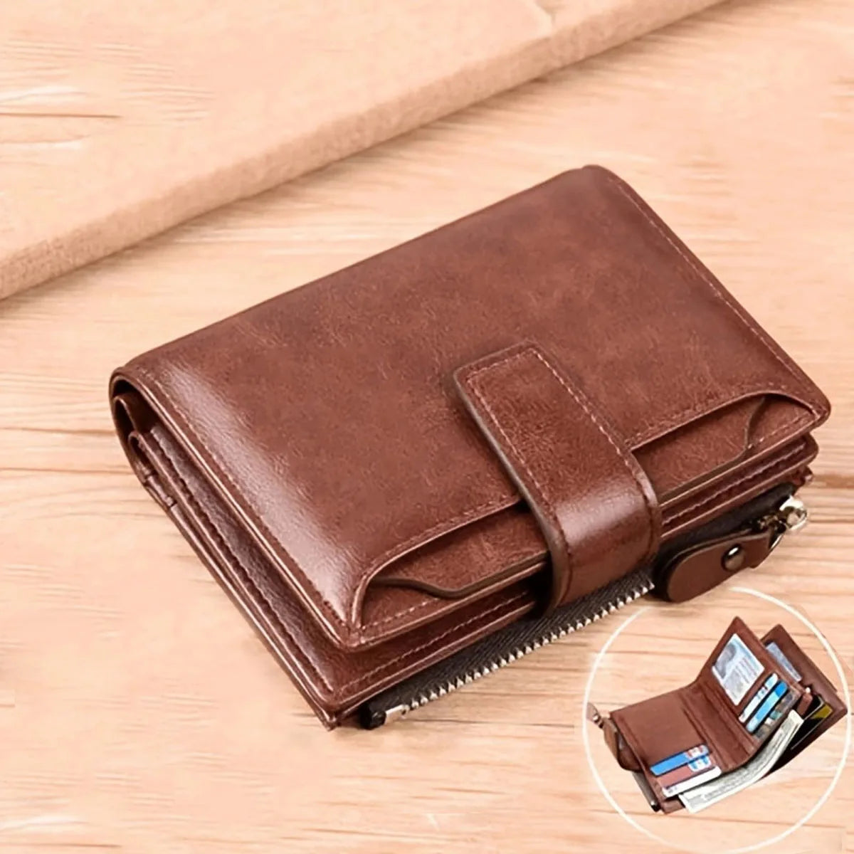 Modern Men’s RFID Zipper Wallet – Slim Coin Purse, Card Holder & Cash Wallet