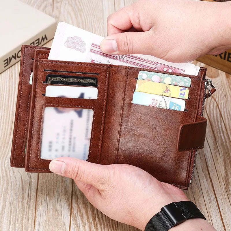 Modern Men’s RFID Zipper Wallet – Slim Coin Purse, Card Holder & Cash Wallet