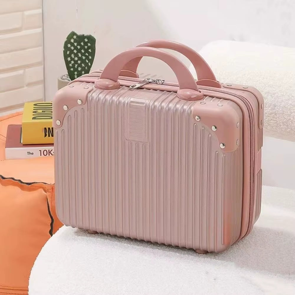Compact 14 Inch Mini Travel Makeup Organizer - Stylish Suitcase with Password Lock for Easy Boarding