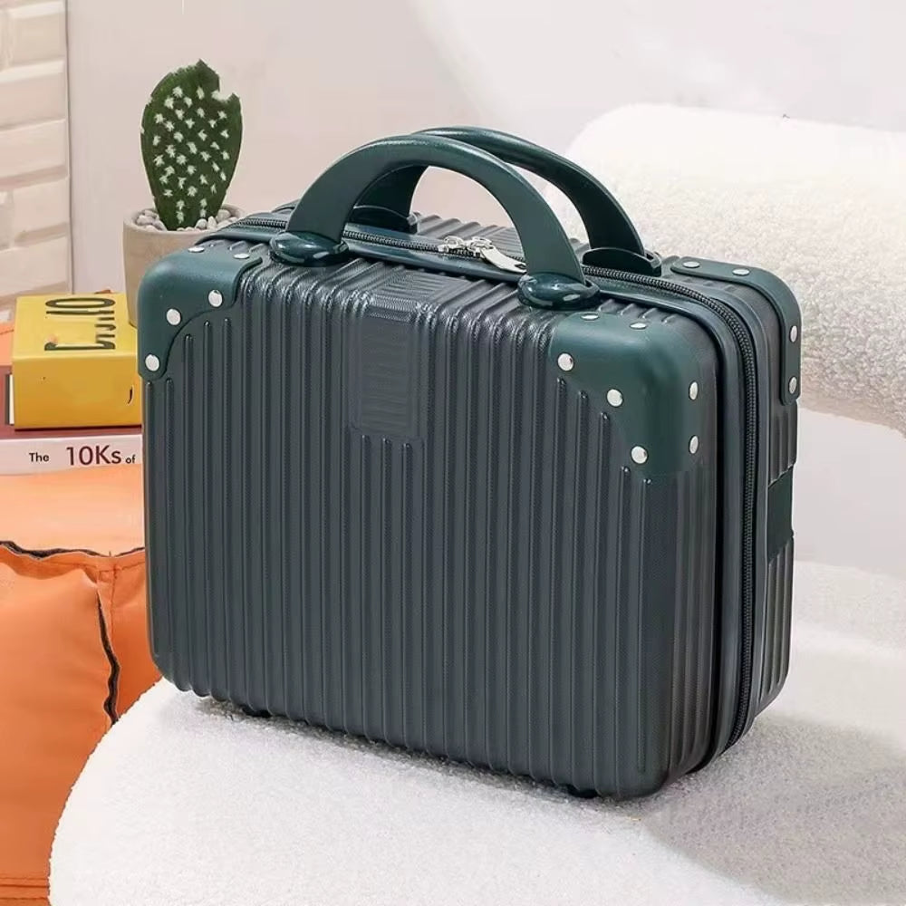 Compact 14 Inch Mini Travel Makeup Organizer - Stylish Suitcase with Password Lock for Easy Boarding